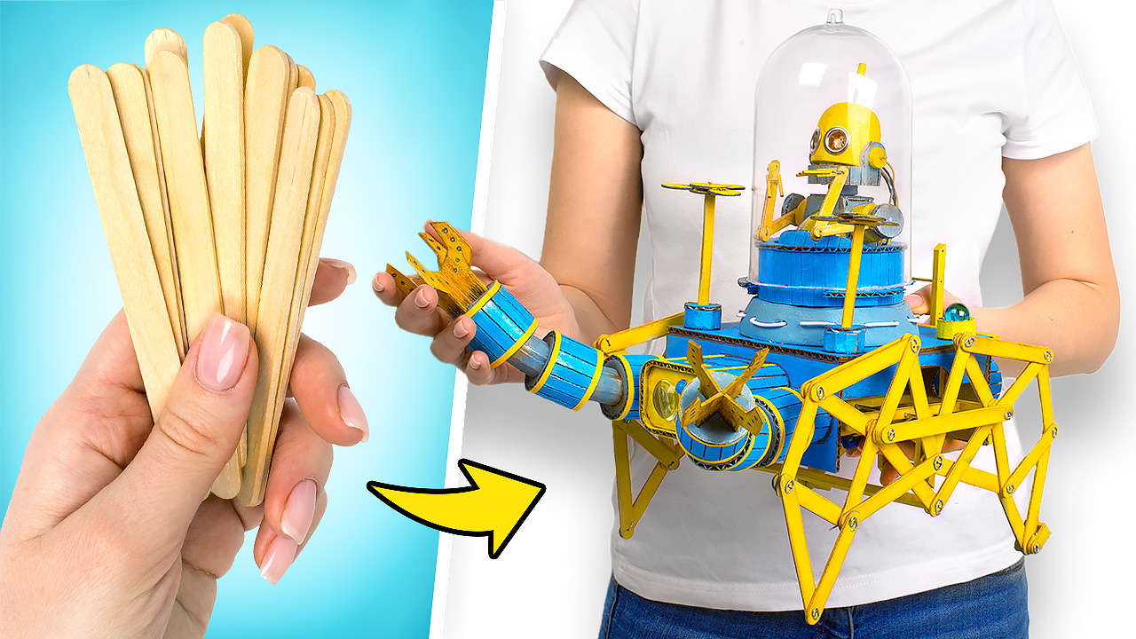 DIY Cosmic Robot Made from Popsicle Sticks!