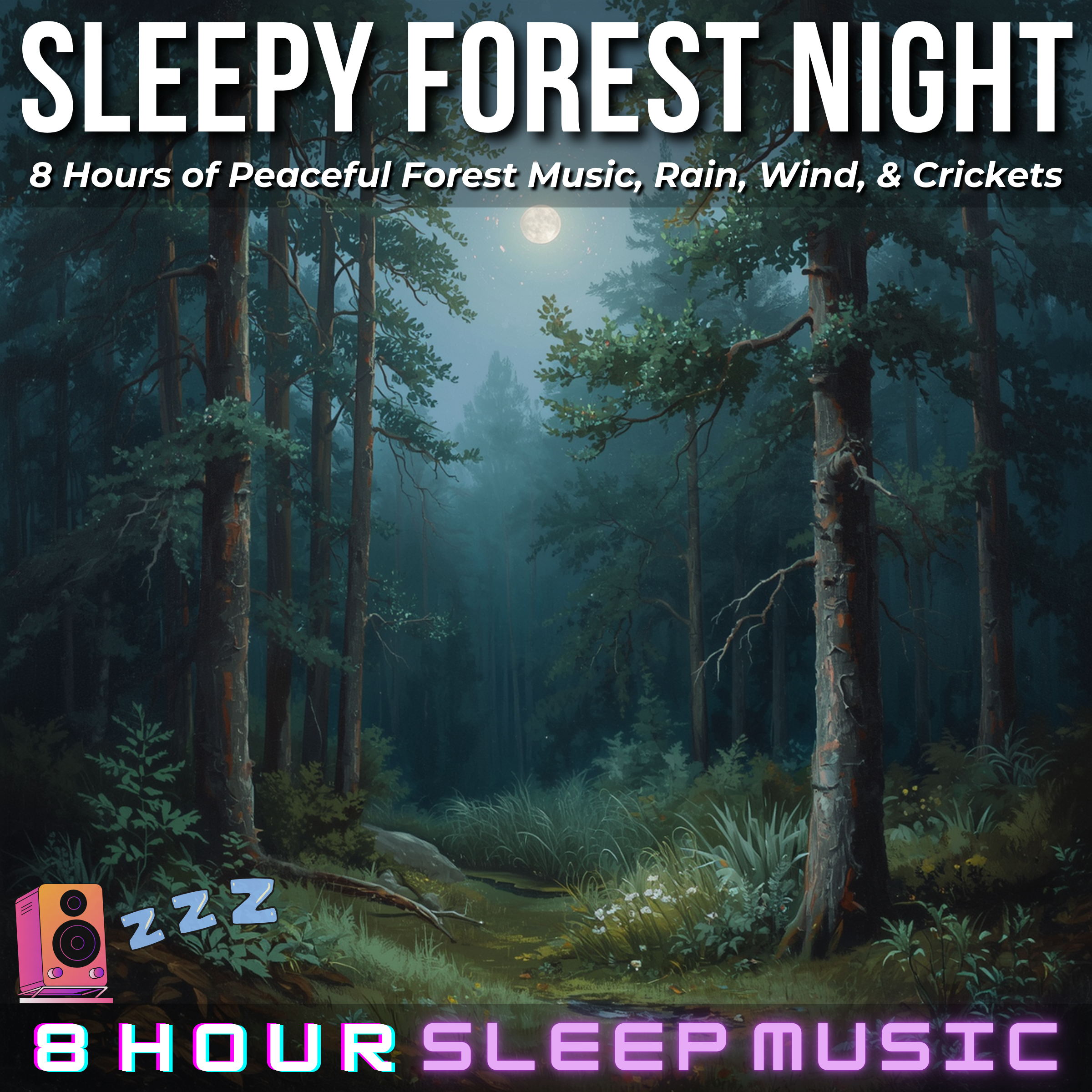 🌲 Sleepy Forest Night | 8 Hours of Peaceful Forest Music with Gentle Rain, Wind, & Crickets for Deep Healing Sleep 💤