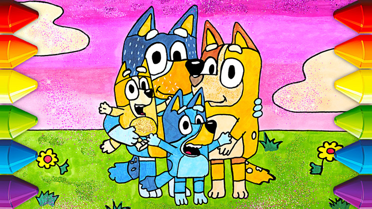 Easy Bluey Family Drawing with Glitter Tutorial!