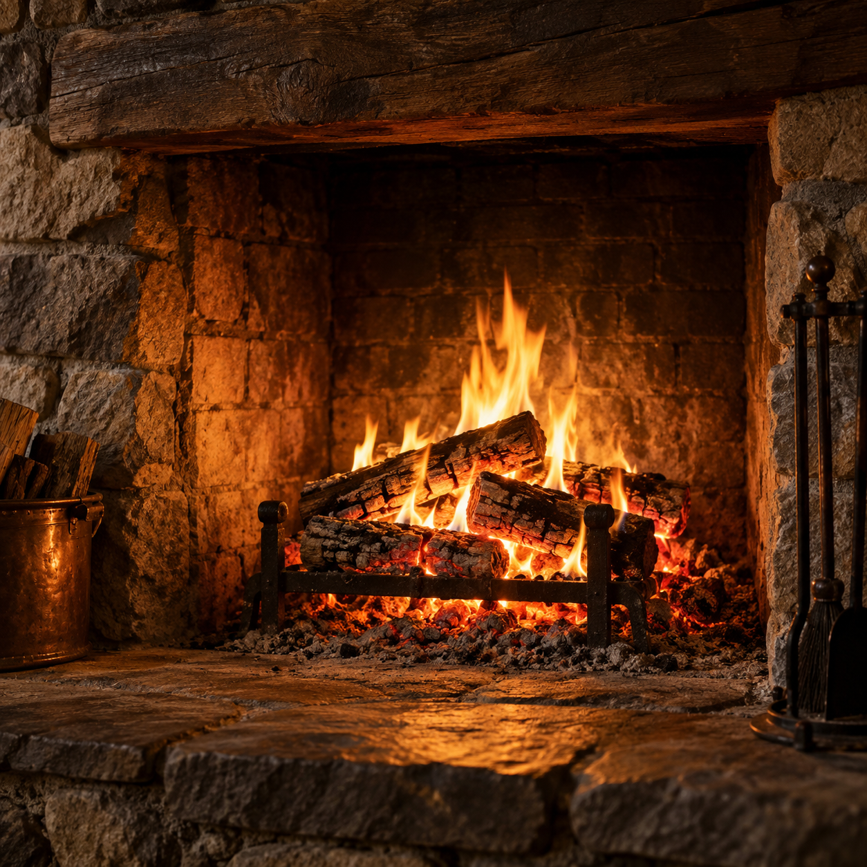 🔥 DEEP STEADY FIRE, DENSE EMBERS and WARM WOOD — 1 H of fireplace sound for reading and meditation