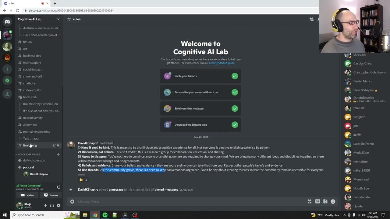 Organizing Discord with threads, plus community rules and the upcoming Cognitive AI Lab podcast! | Artificial Intelligence Masterclass