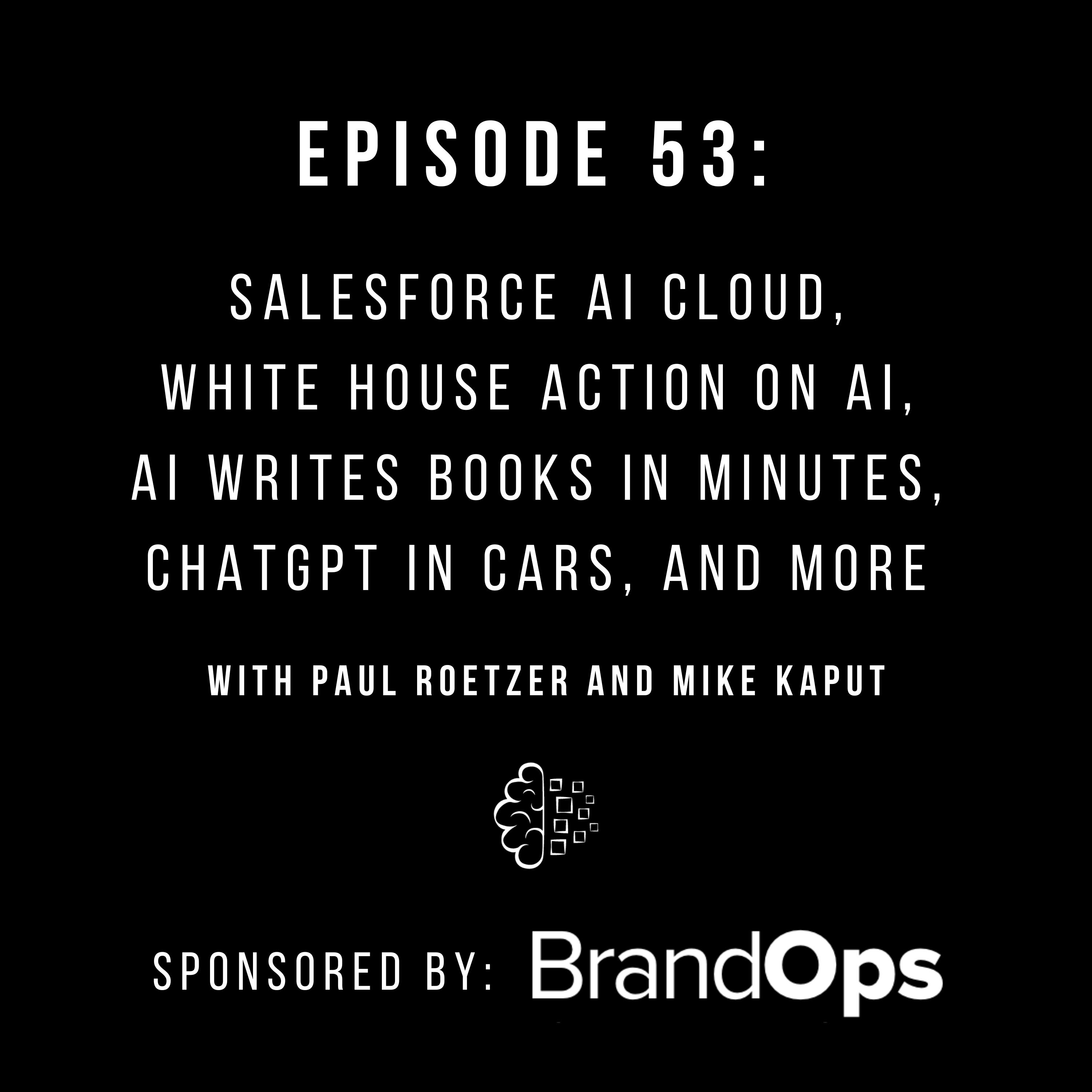 #53: Salesforce AI Cloud, White House Action on AI, AI Writes Books in Minutes, ChatGPT in Cars, and More