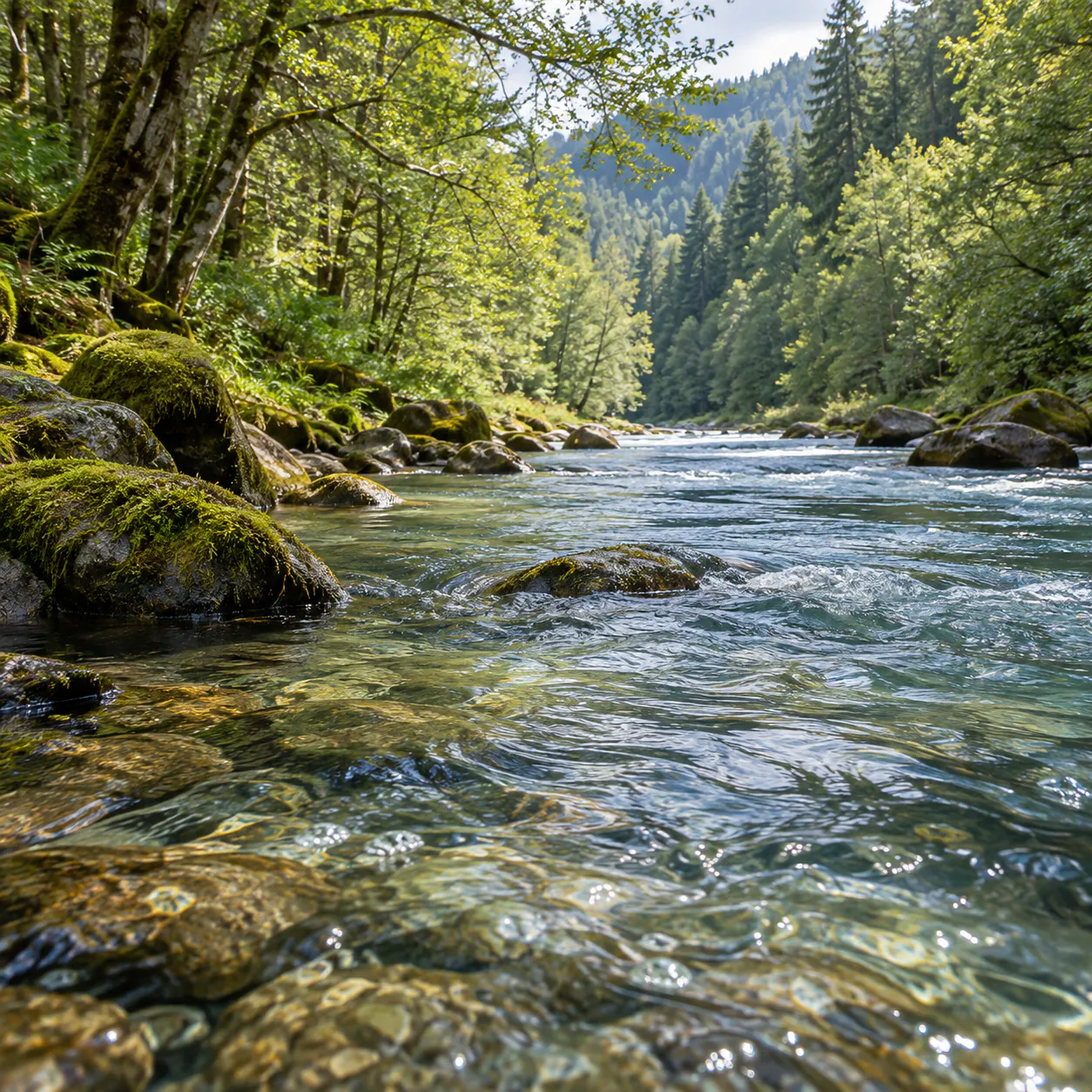 💧 RÍO ESTABLE y AGUA DENSA entre ORILLAS CON MUSGO — 1 H de corriente continua para concentrarse