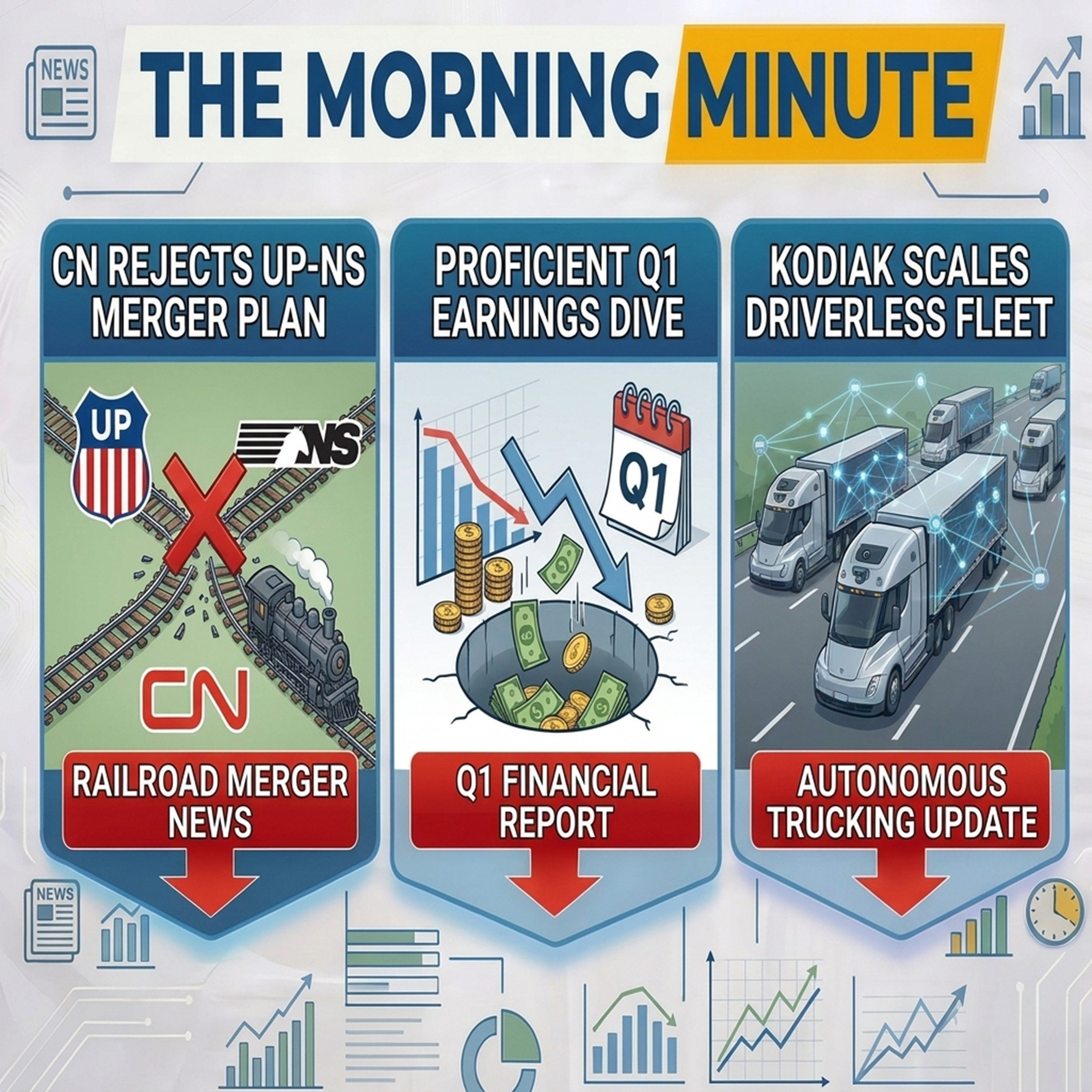 CN Rejects UP-NS Merger Plan, Proficient Q1 Earnings Dive, & Kodiak Scales Driverless Fleet | The Morning Minute