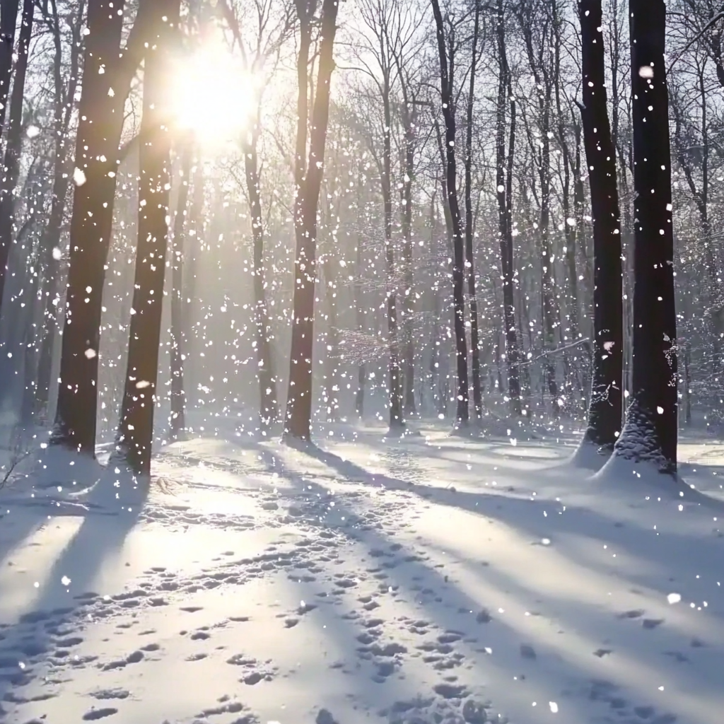 Snow Falling in Winter Forest – Peaceful Nature Sounds