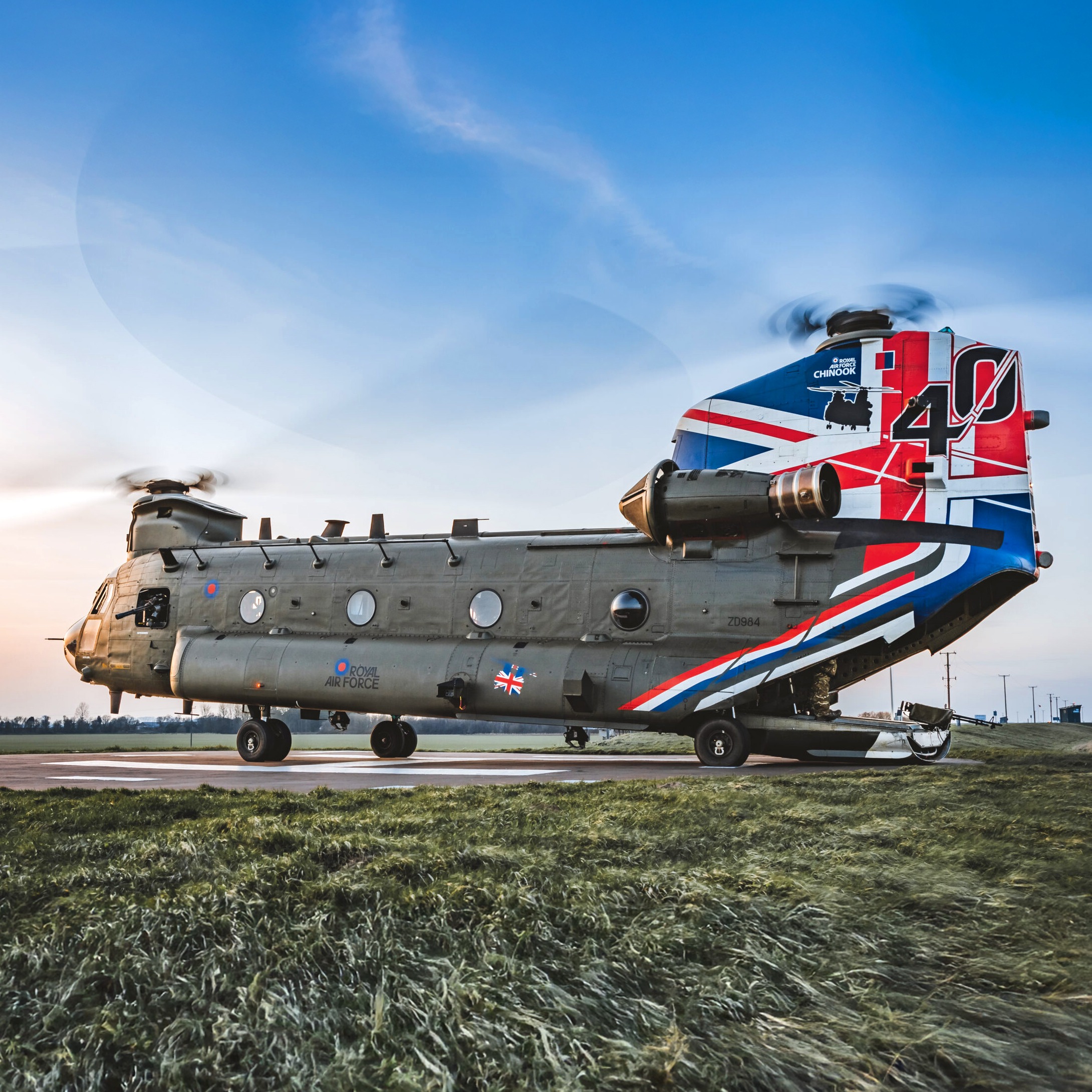 The CH-47 Chinook with "Jellers" episode artwork