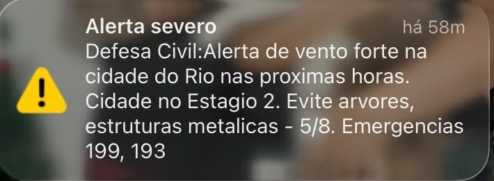 Após vendaval, Rio recebe alerta da Defesa Civil de novos ventos fortes nesta quarta-feira (5)