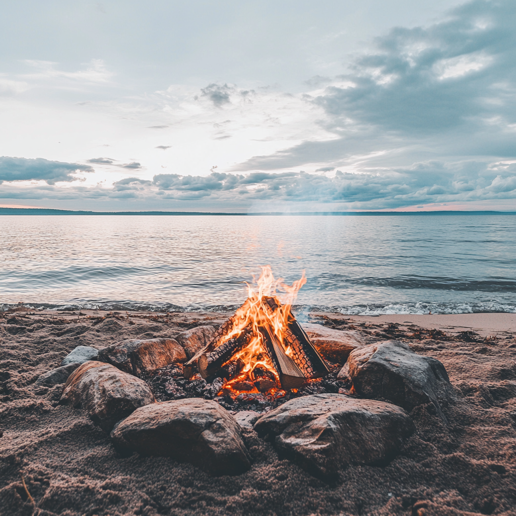 Campfire & Ocean Waves White Noise | 8 Hours of Calm and Relaxation
