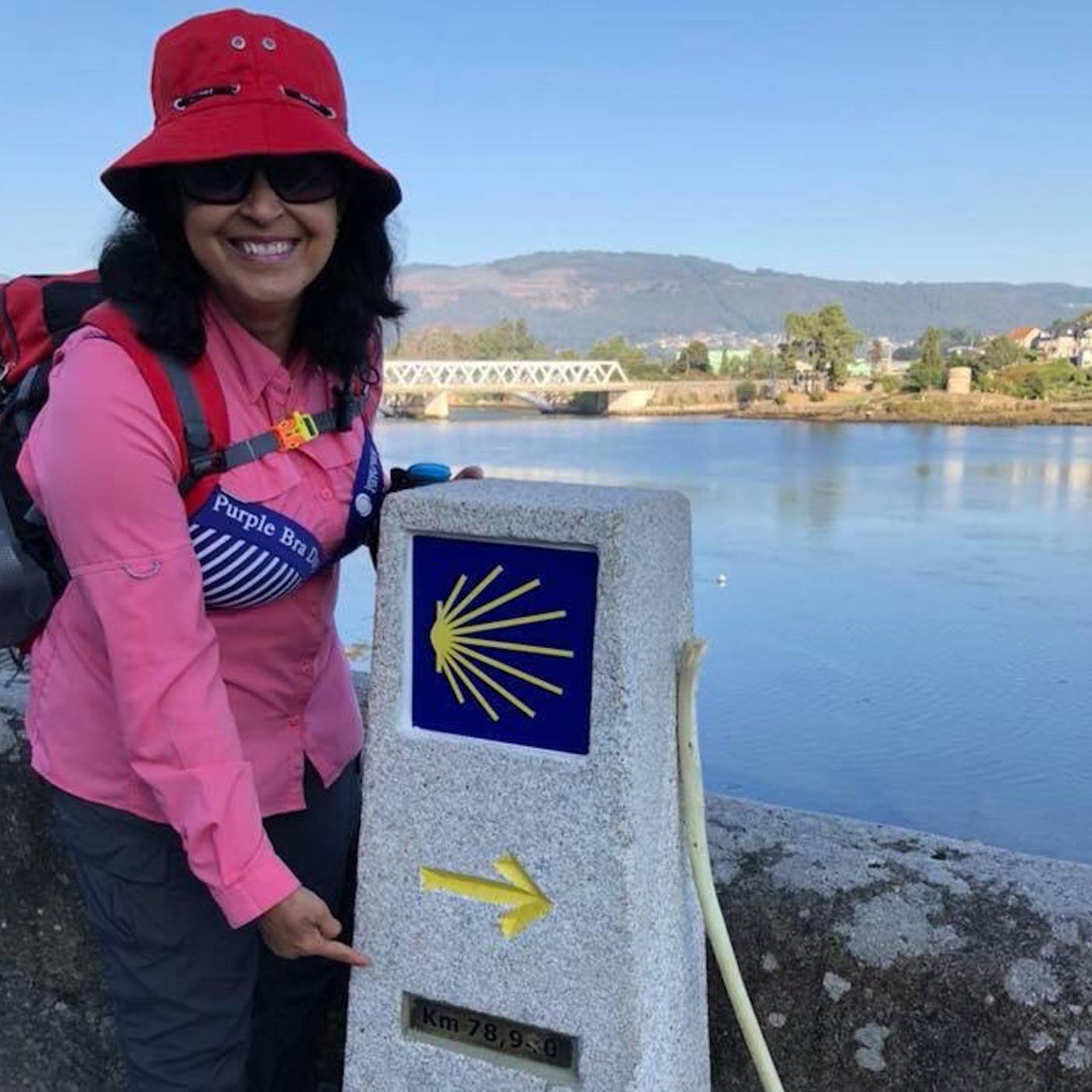 Australian pilgrim Rose Poulose-Daniel walked the Camino Portuguese wearing a purple bra outside her shirt!! episode artwork