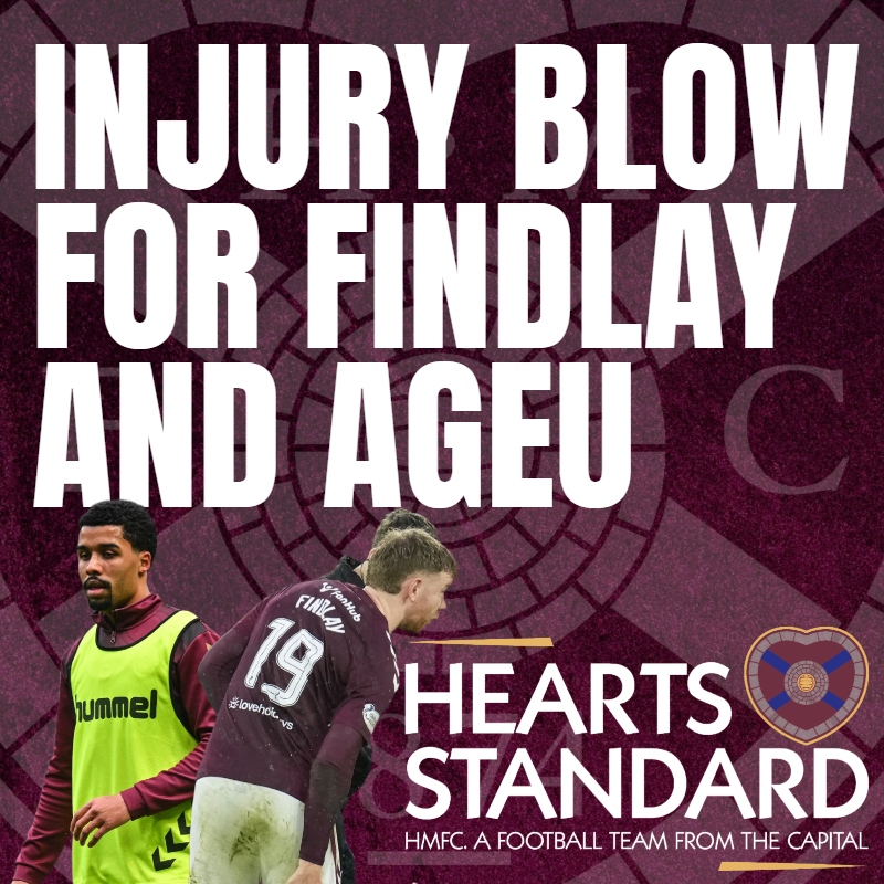 HEARTS LATEST | Stuart Findlay and Ageu RULED OUT following scans
