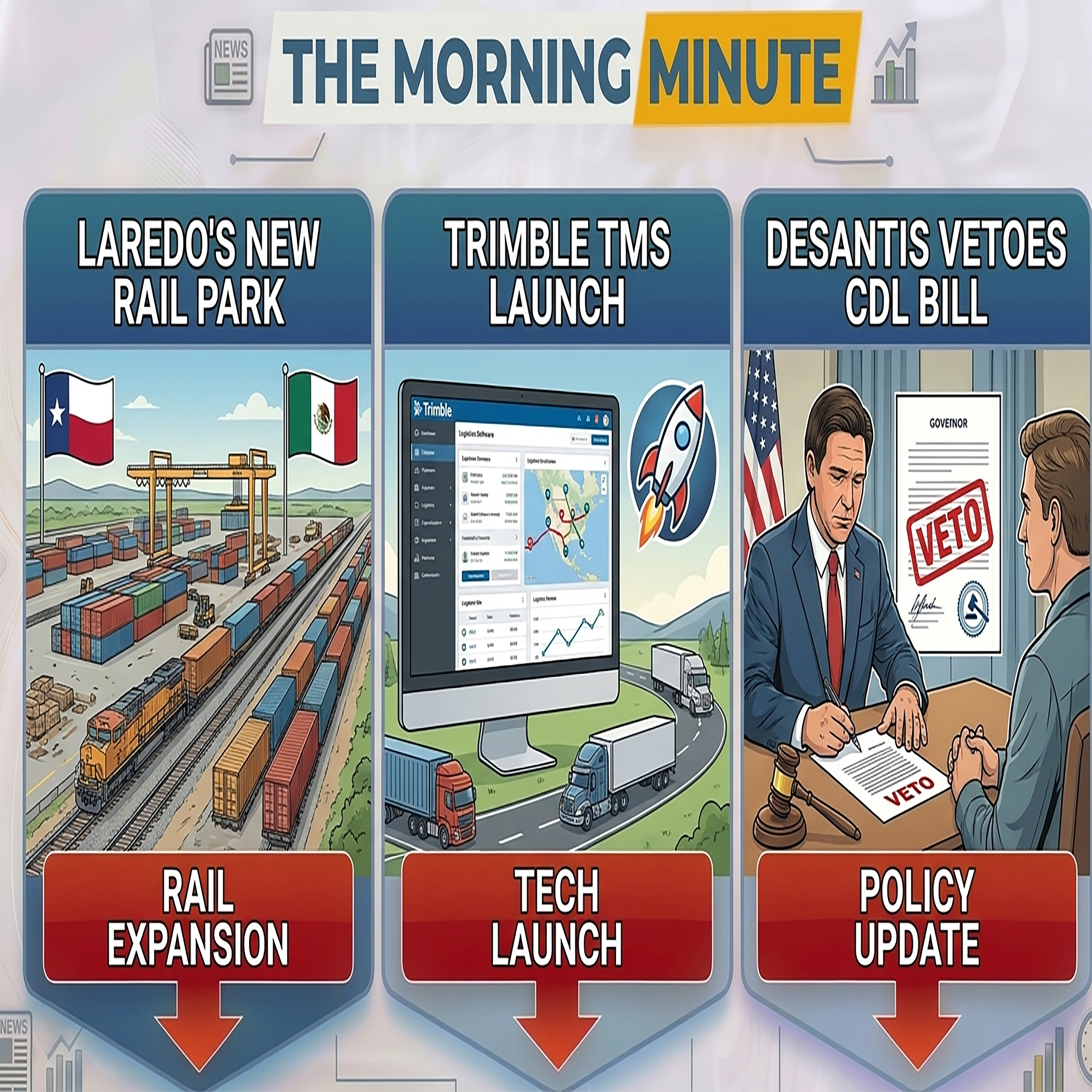 Laredo's New Rail Park, Trimble TMS Launch, & DeSantis Vetoes CDL Bill | The Morning Minute