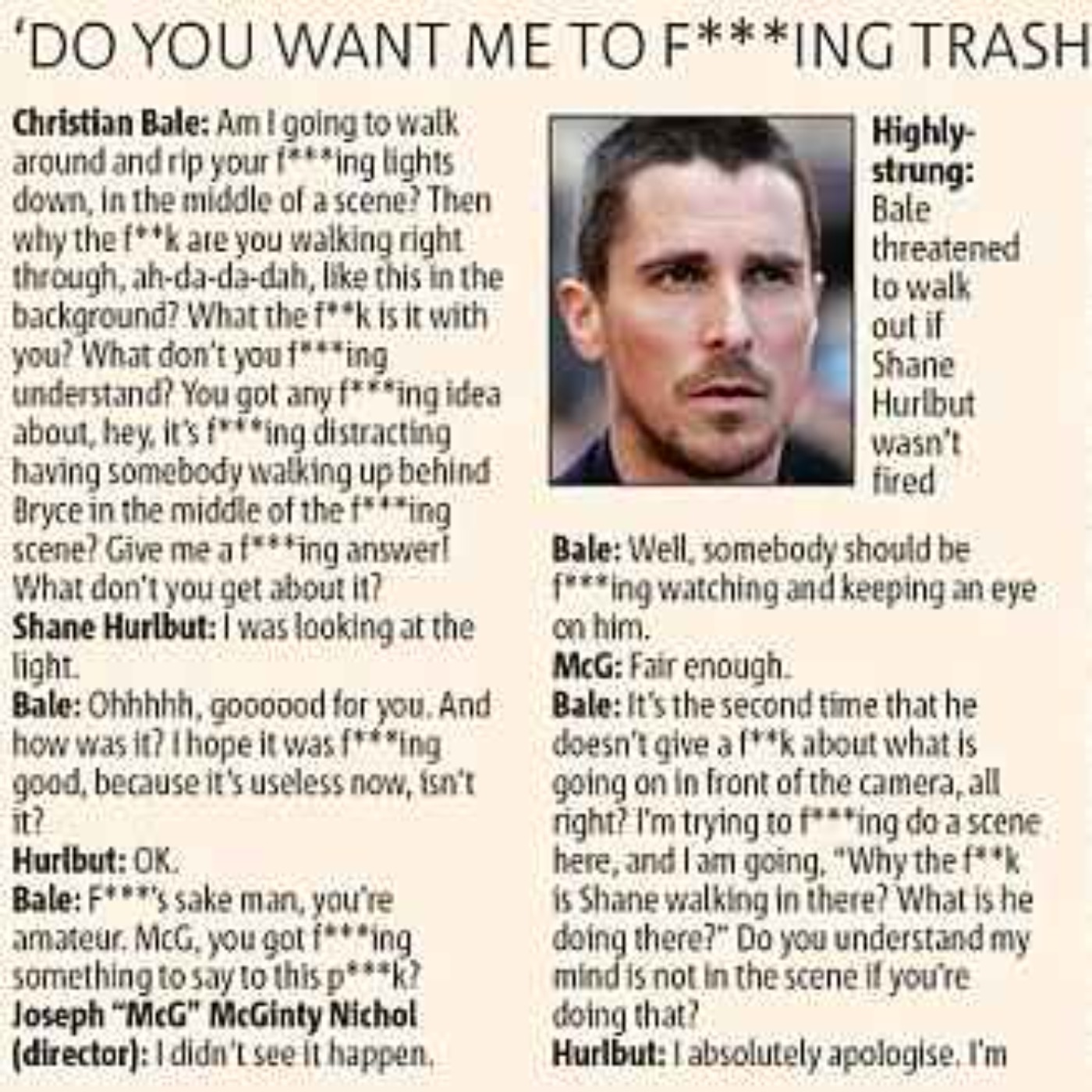 Christian Bale's Terminator Freakout