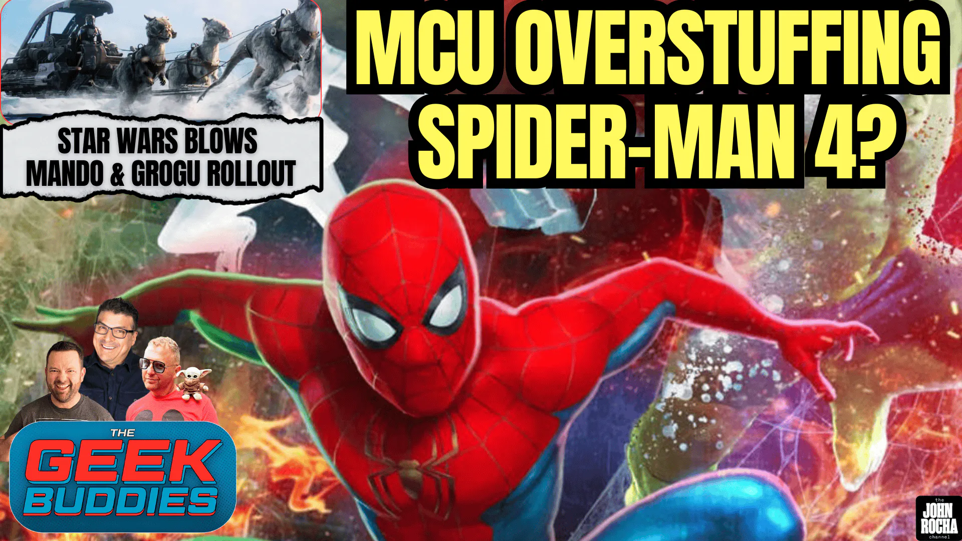 Marvel Overstuffs Spider-Man 4, Star Wars Blowing Mando and Grogu Rollout episode artwork