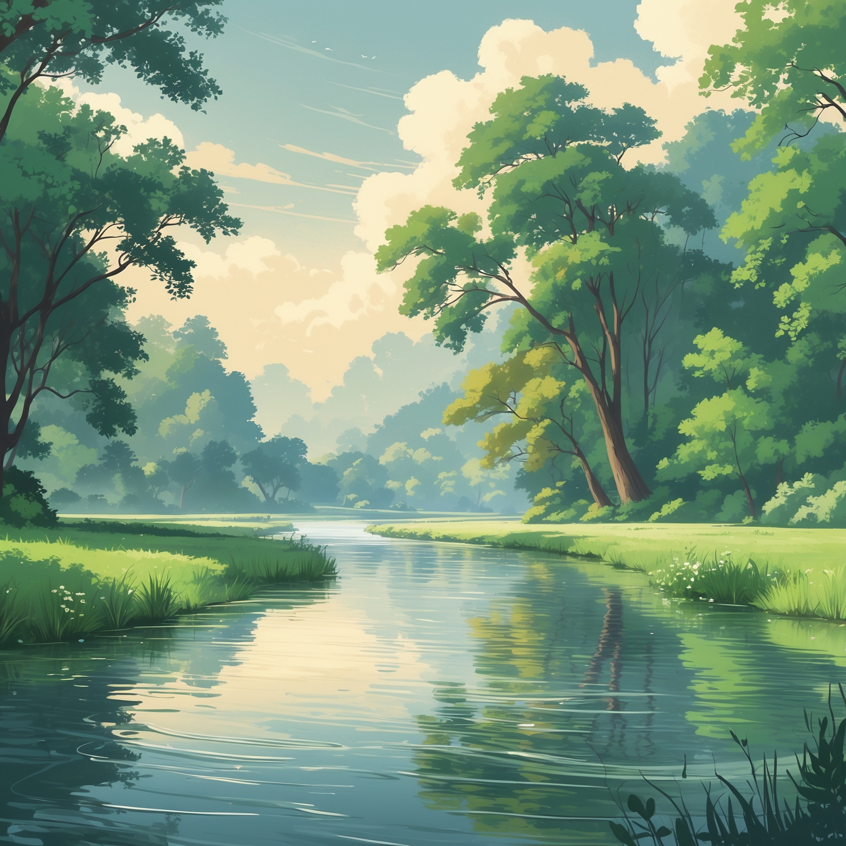 Peaceful River Flowing Sound. Gentle River, Relaxing Nature Sounds. White Noise for Sleep, Study.