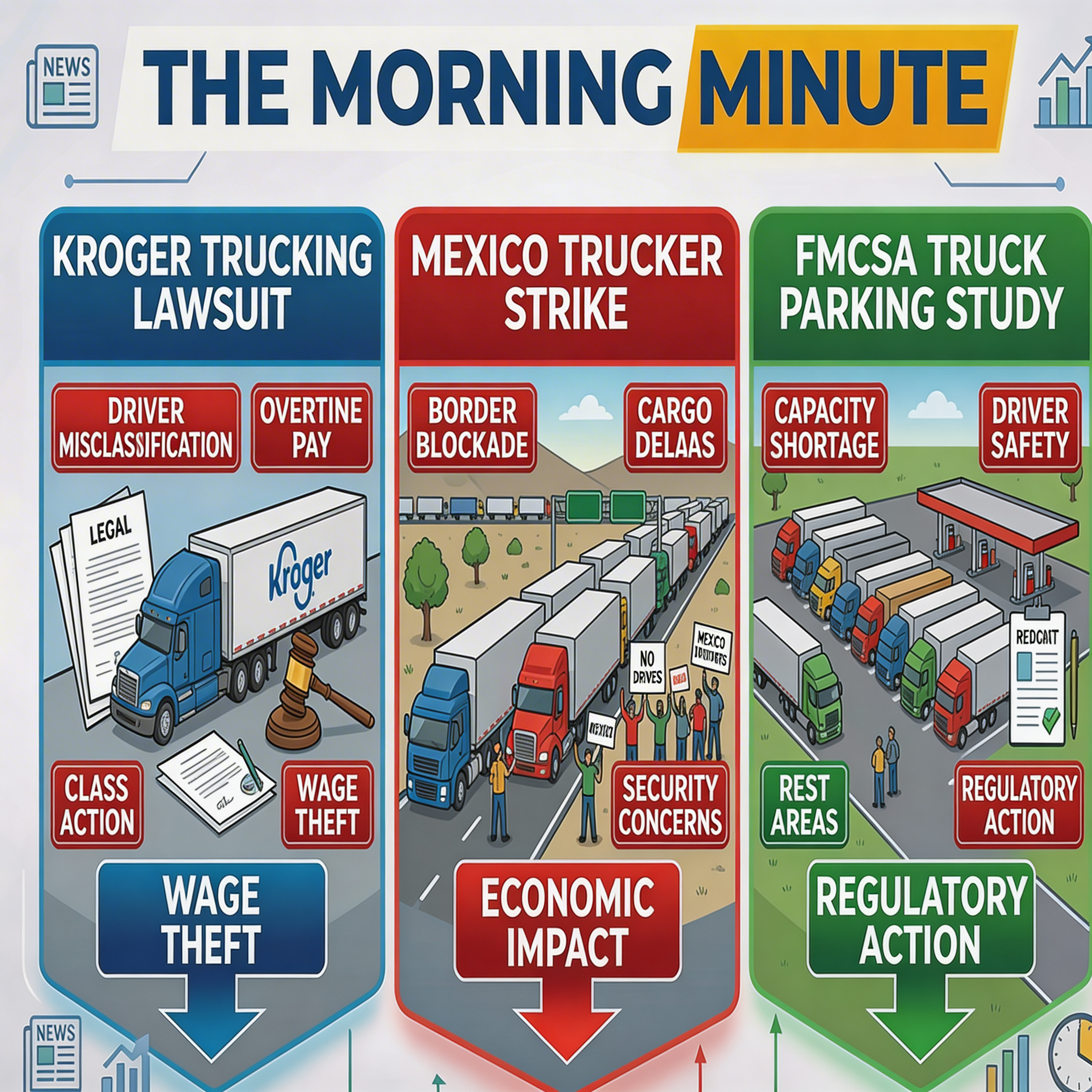Kroger Trucking Lawsuit, Mexico Trucker Strike, & FMCSA Truck Parking Study | The Morning Minute episode artwork