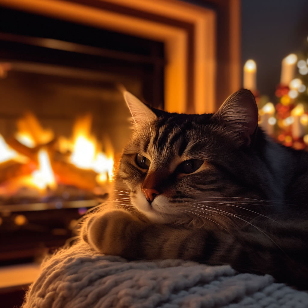 Cozy Purring Cat ASMR | Peaceful Evening Fireplace and Gentle Purr