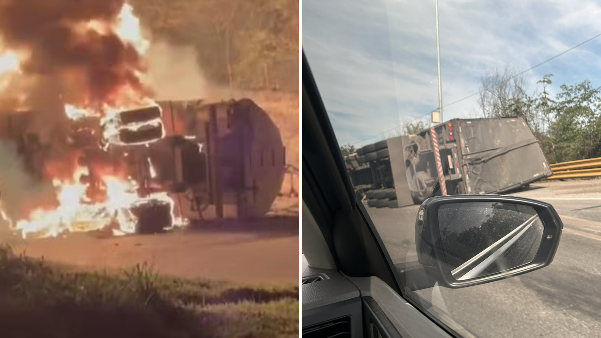 Caminhão com 44 mil litros de etanol tomba e pega fogo na Serra das Araras; pista está fechada