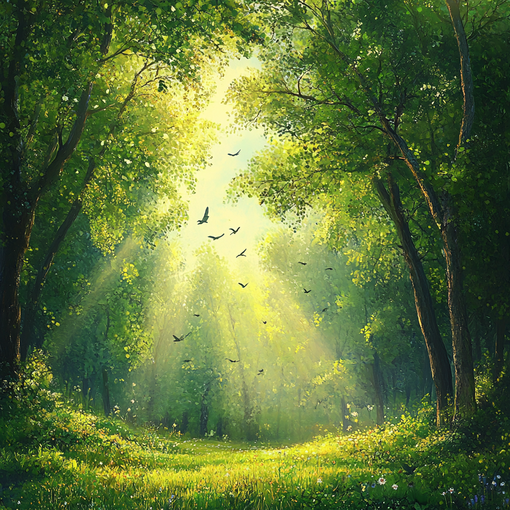 A Quiet Day with Birds Singing and Light Wind in the Green Forest - Sounds for Relaxation and Sleep