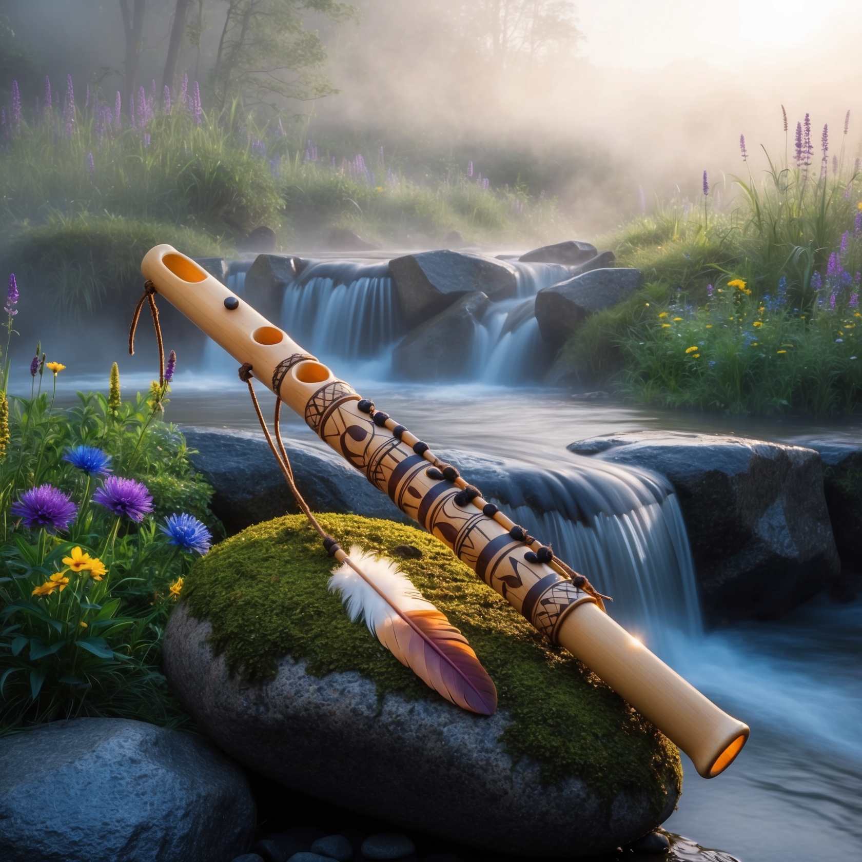 Native American Flute With Waterfalls Sounds for Relaxing and Reducing Anxiety