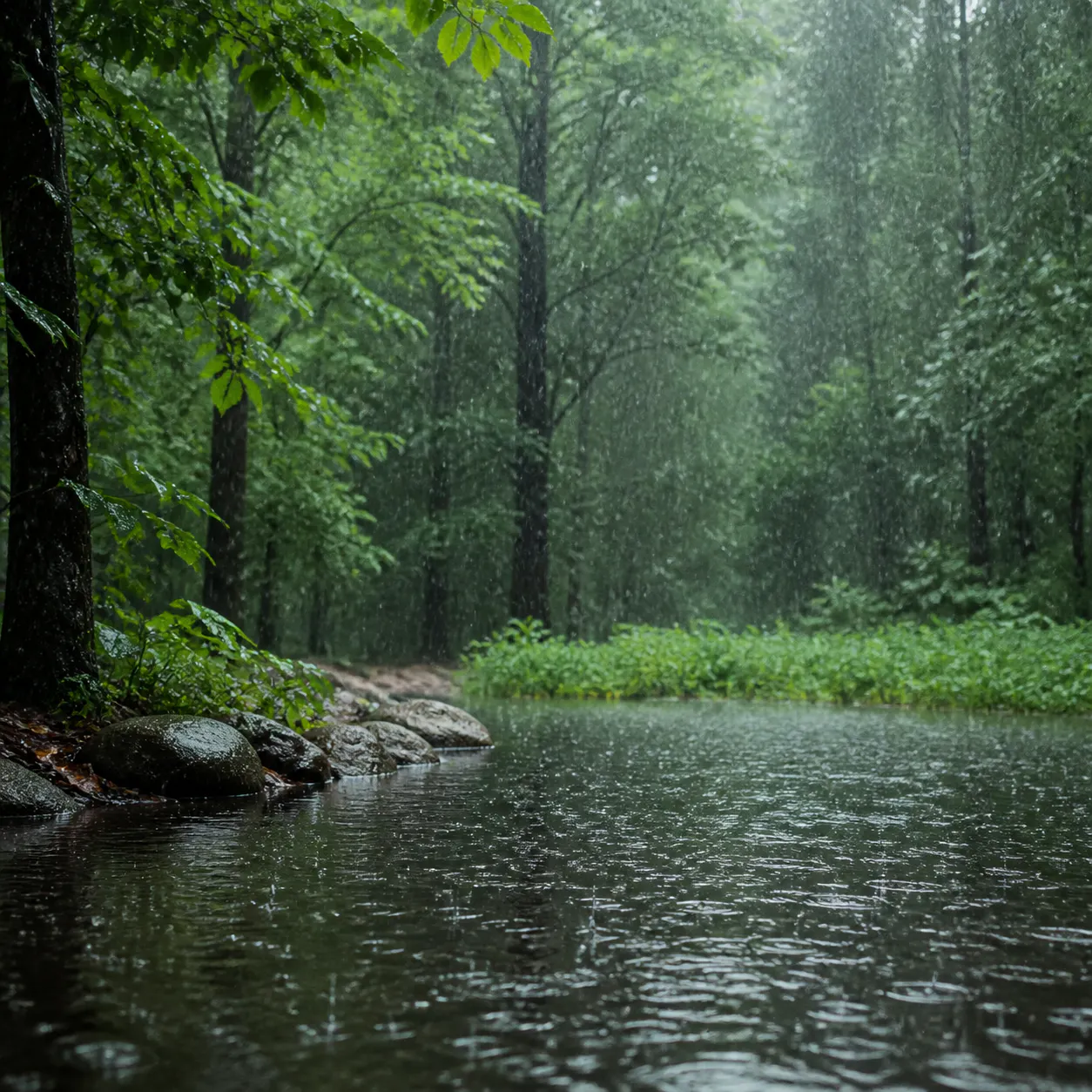 🌧️ LLUVIA regular y ESCORRENTÍA en un CLARO — 1 H de naturaleza envolvente para meditar y leer
