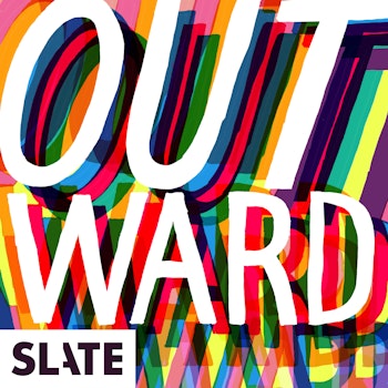 The cover art for Outward podcast. The podcast's title is in large, all-caps sans-serif text, in front of the title duplicated over and over in rainbow colors in the background.