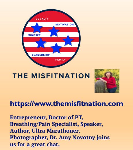 Entrepreneur, Doctor of PT, Breathing/Pain Specialist, Speaker, Author, Ultra Marathoner, Photographer, Dr. Amy Novotny joins us for a great chat. Image