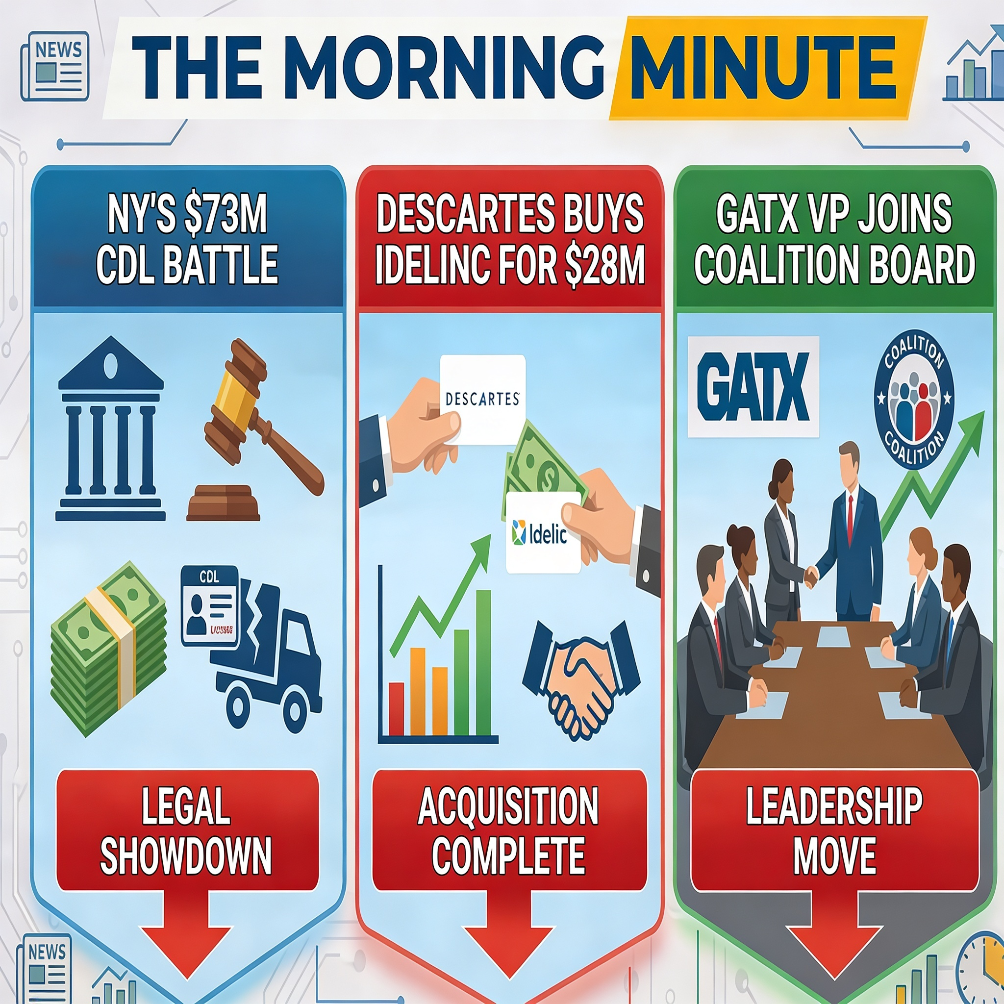 NY's $73M CDL Battle, Descartes Buys Idelic for $28M, & GATX VP Joins Coalition Board | The Morning Minute