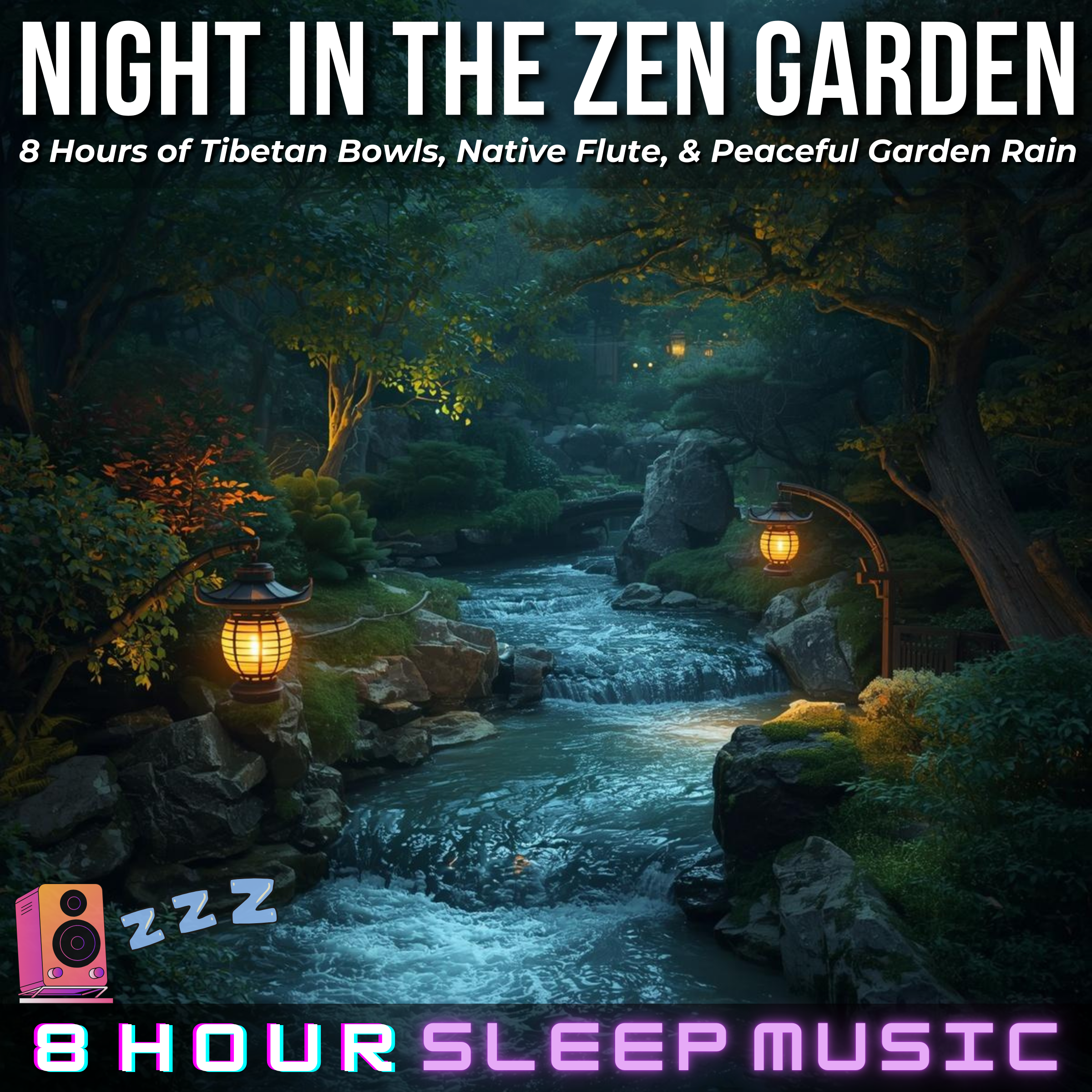 🎍 Night in the Zen Garden | 8 Hours of Tibetan Bowls, Native Flute, & Peaceful Garden Rain for Deep Relaxation 💤