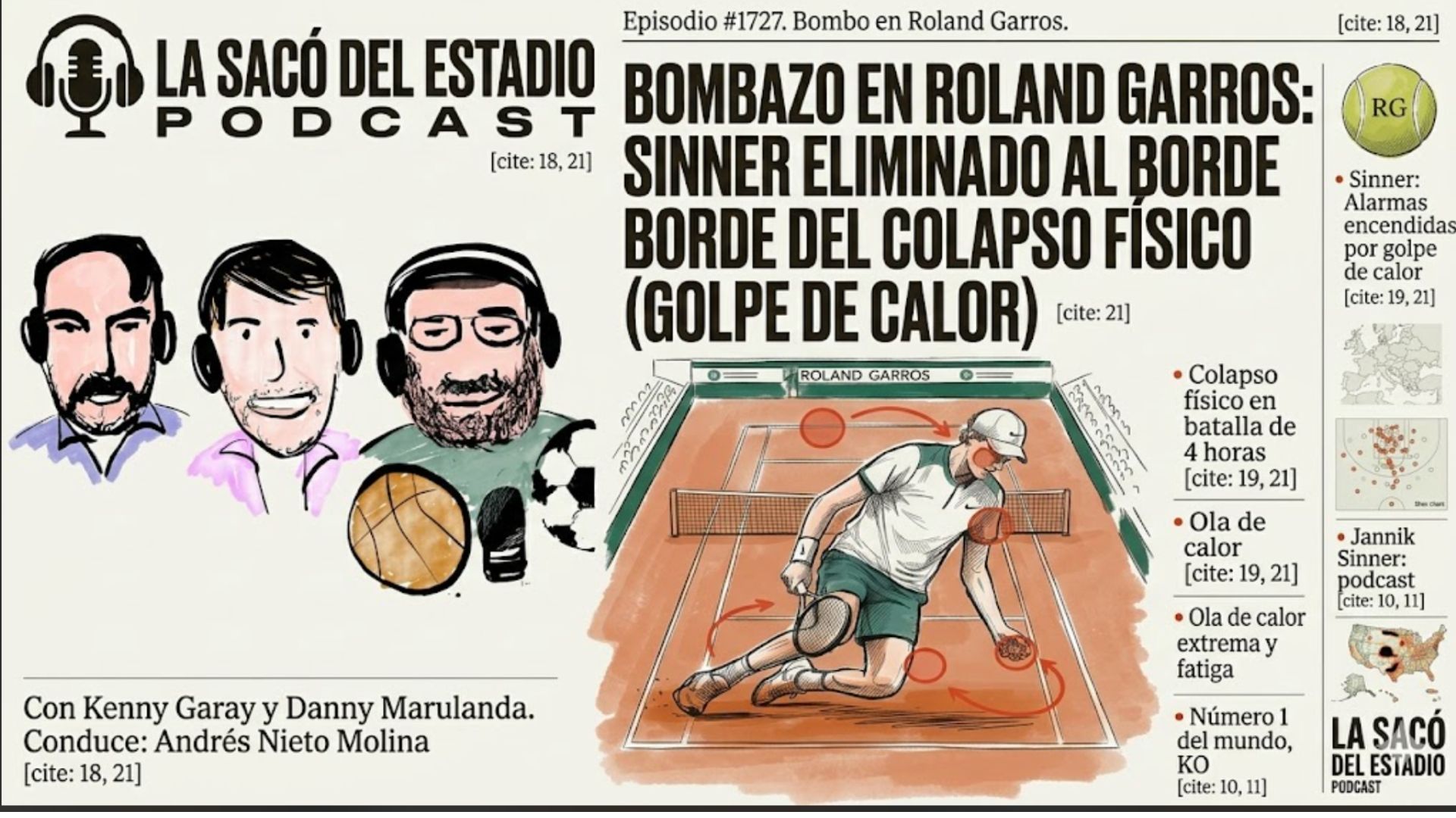 Bombazo en Roland Garros, Sinner eliminado, al borde del colapso fisico🎾 episode artwork