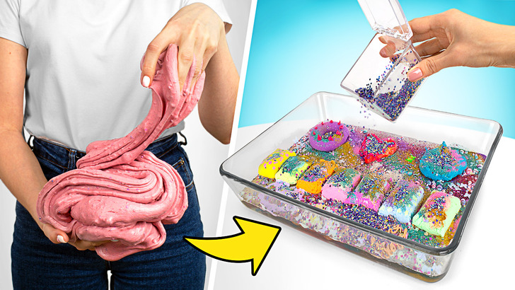 Mixing All Shiny Glitter Makeup Into Giant Rainbow Sticky Mud