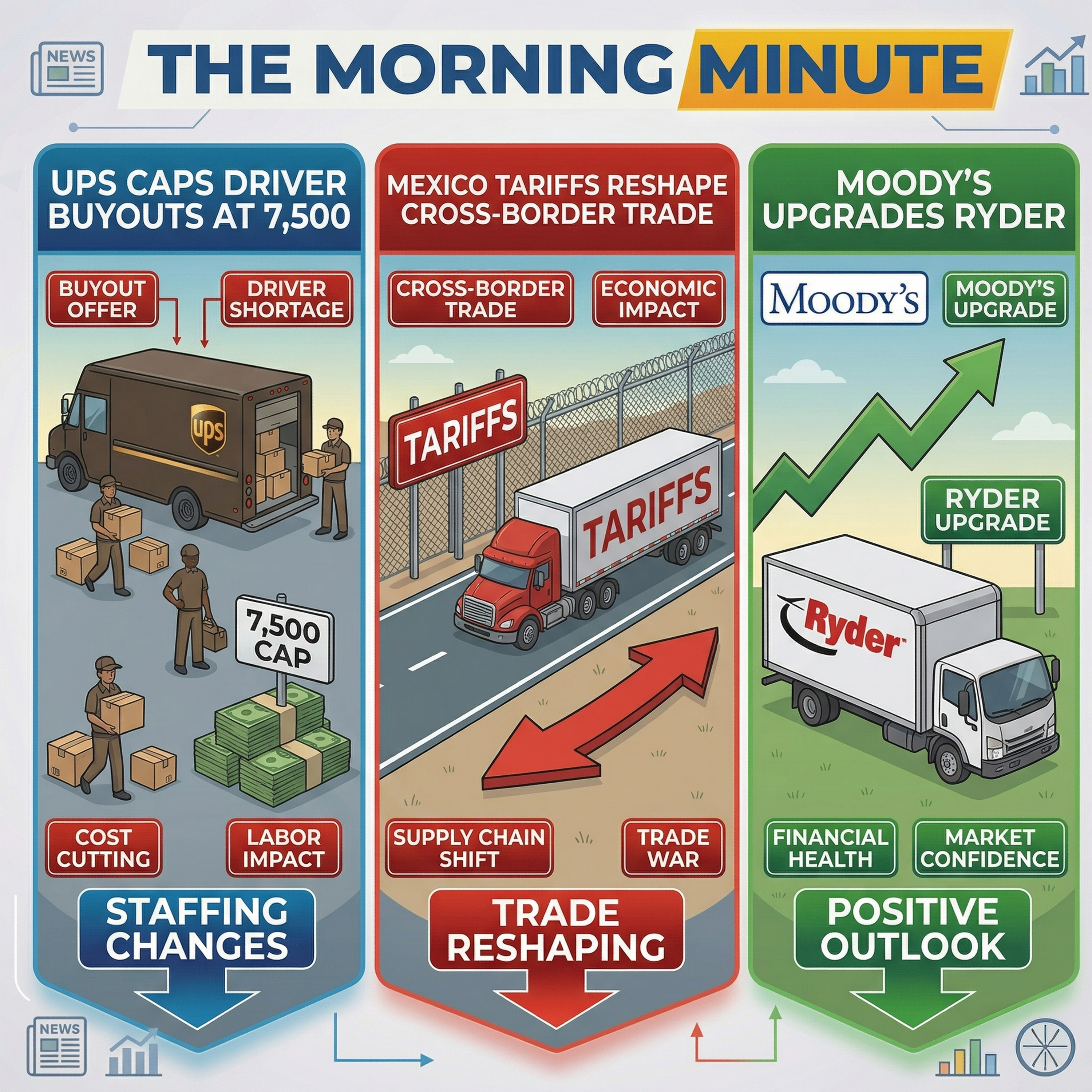 UPS Caps Driver Buyouts at 7,500, Mexico Tariffs Reshape Cross-Border Trade, Moody's Upgrades Ryder | The Morning Minute episode artwork