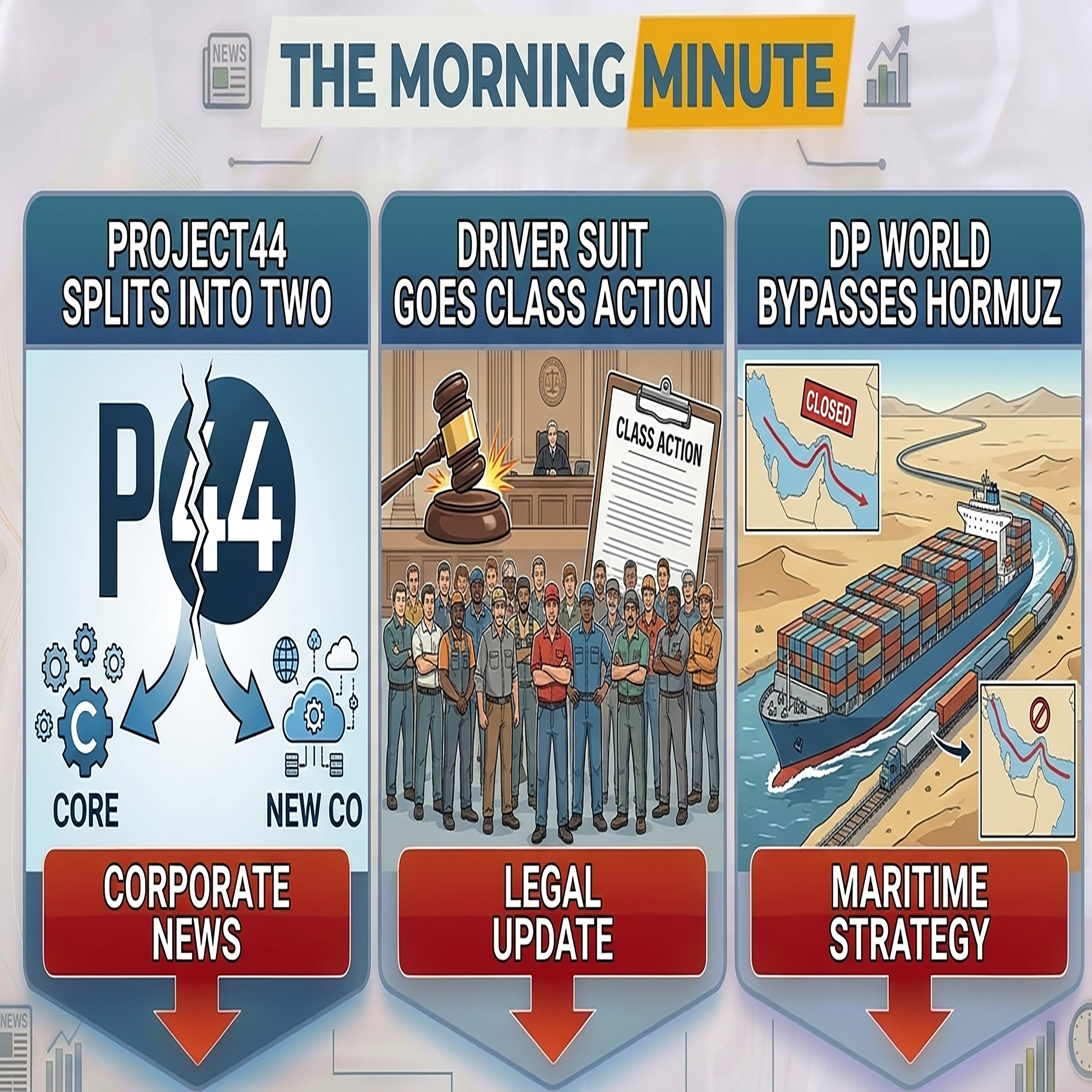 Project44 Splits Into Two, Driver Suit Goes Class Action, & DP World Bypasses Hormuz | The Morning Minute episode artwork