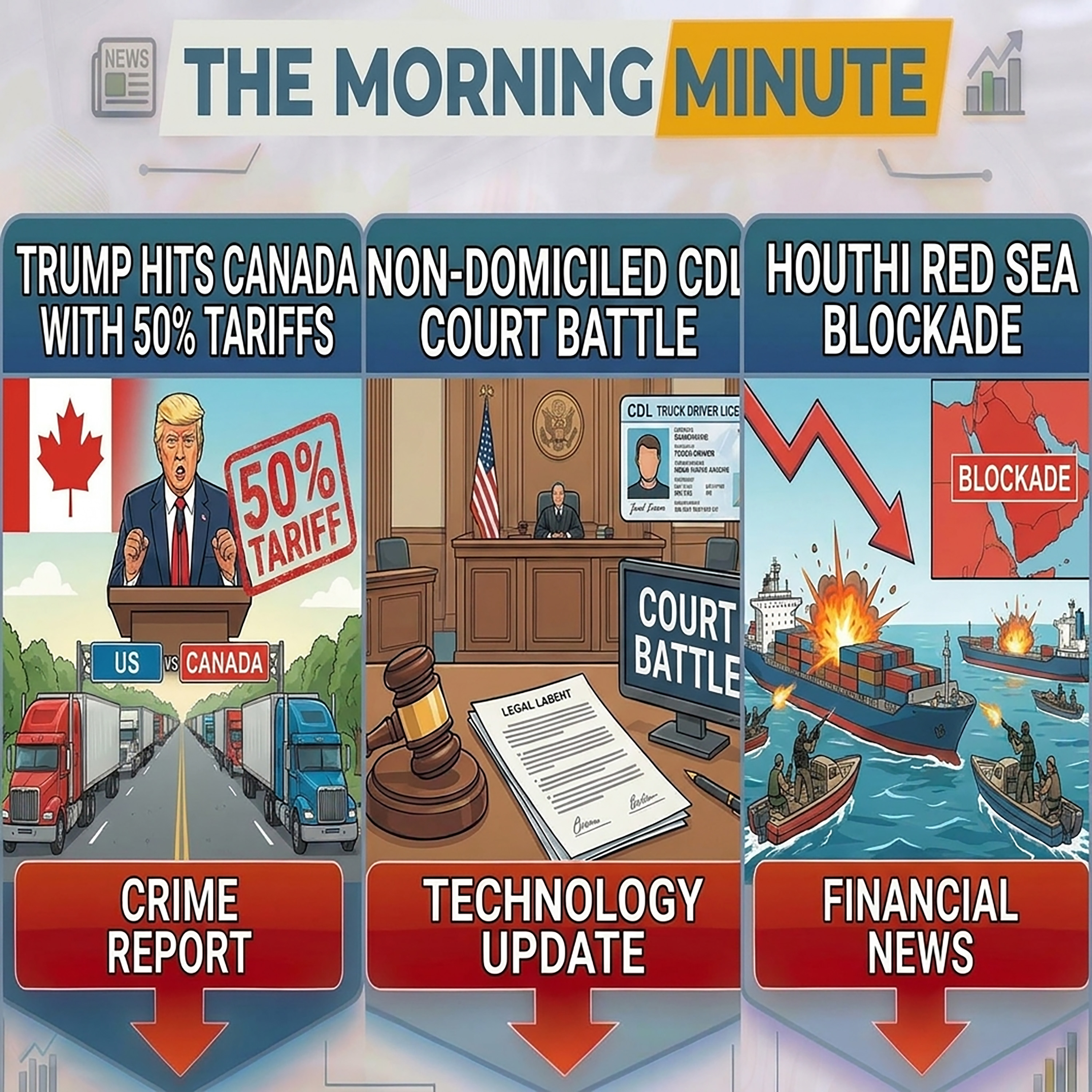 Trump Hits Canada with 50% Tariffs, Non-Domiciled CDL Court Battle, & Houthi Red Sea Blockade | The Morning Minute
