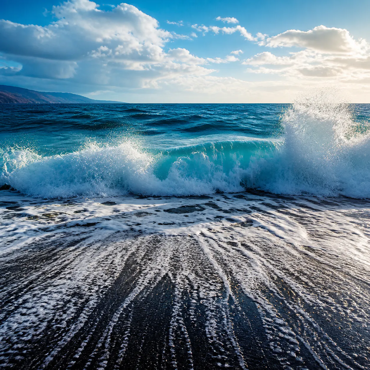 π POWERFUL WAVES and DEEP BACKWASH on DARK SAND β 1 H of energetic ocean to breathe and meditate