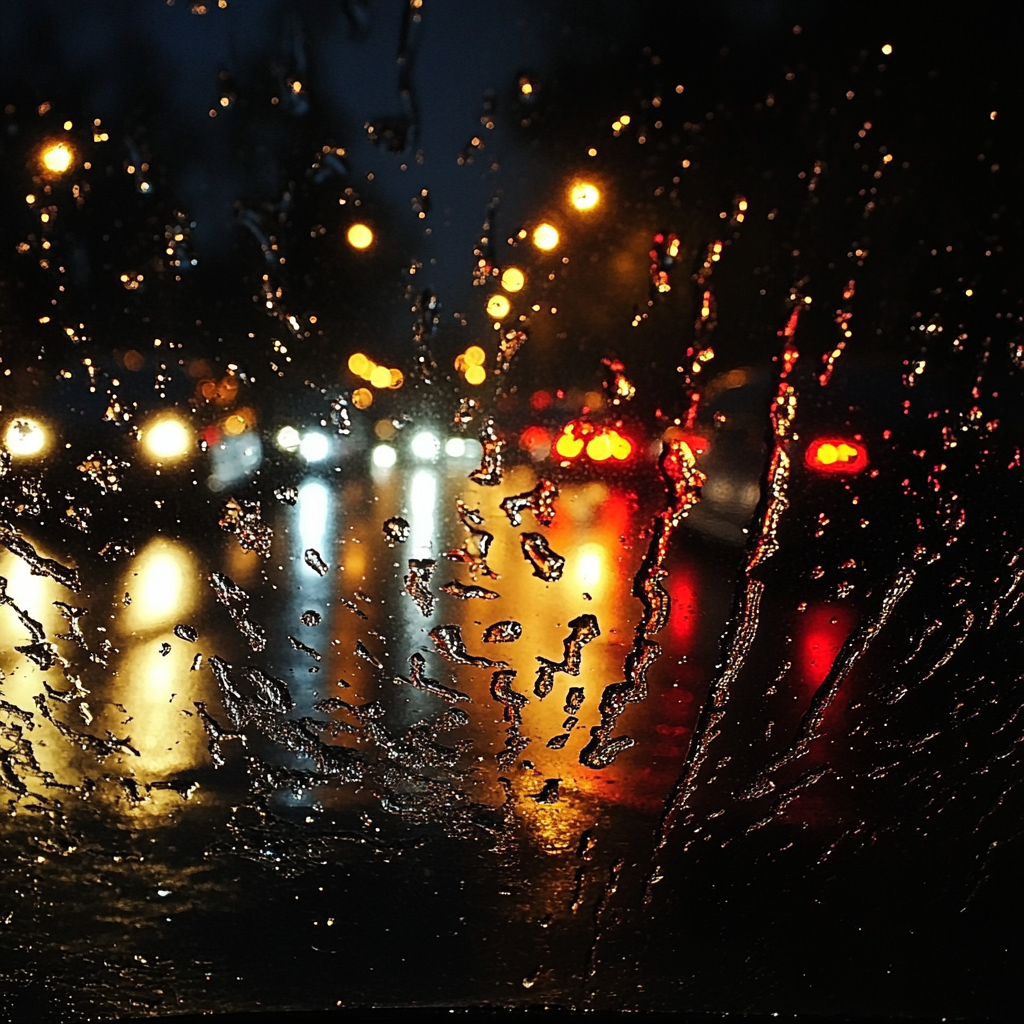 Rain Falling at Night – Sounds of Voices and Cars in the Distance