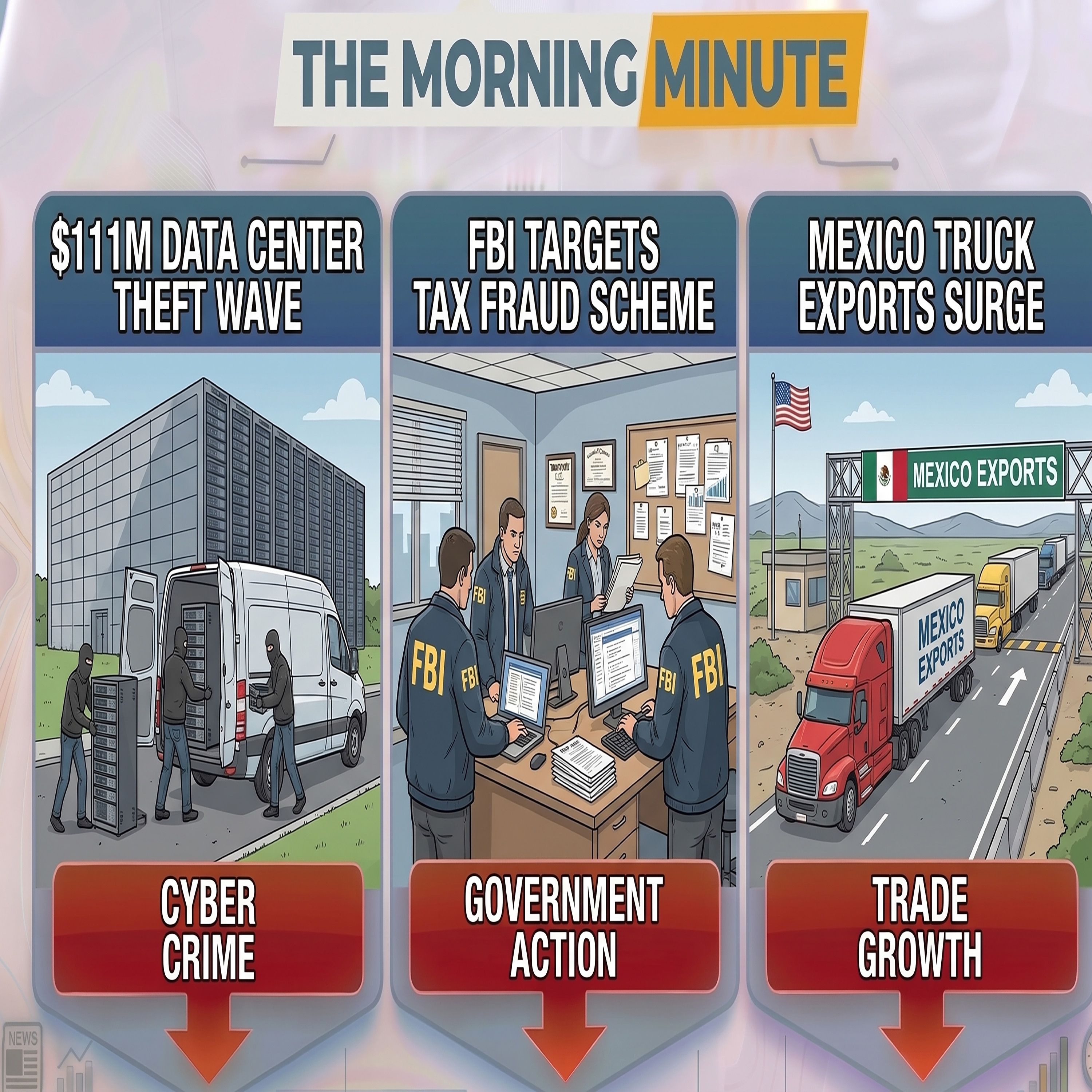 $111M Data Center Theft Wave, FBI Targets Tax Fraud Scheme, & Mexico Truck Exports Surge | The Morning Minute