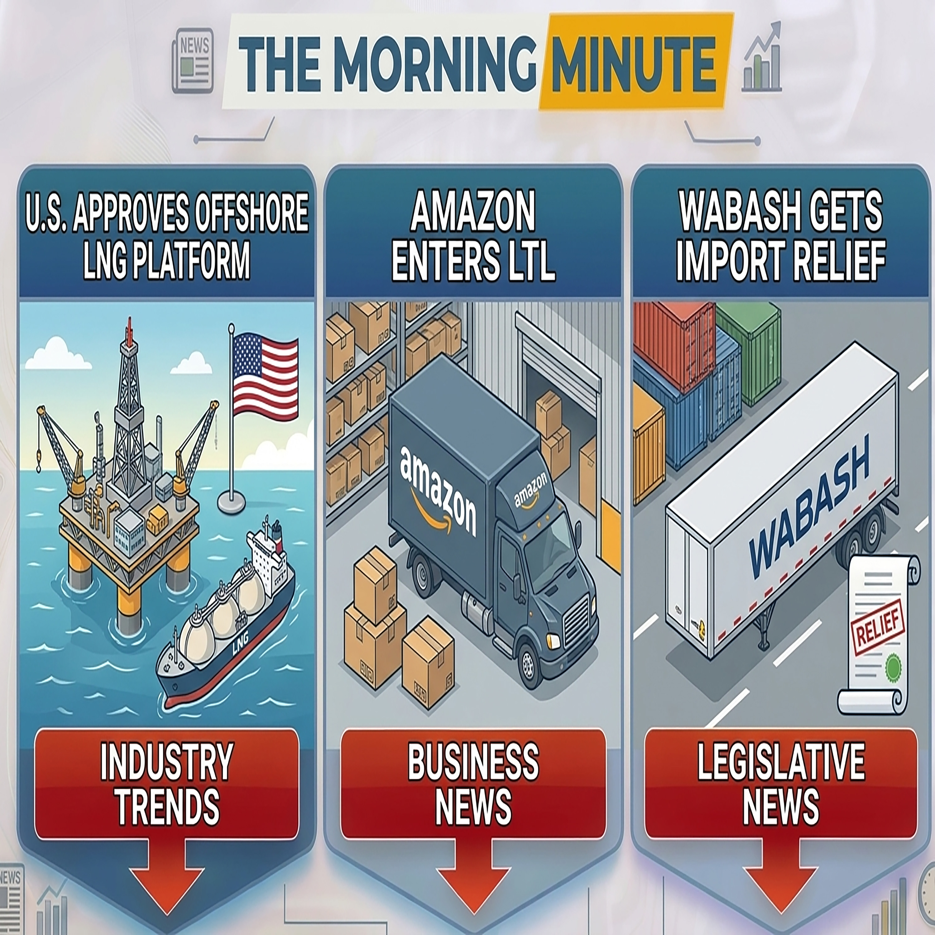 U.S. Approves Offshore LNG Platform, Amazon Enters LTL, & Wabash Gets Import Relief | The Morning Minute episode artwork