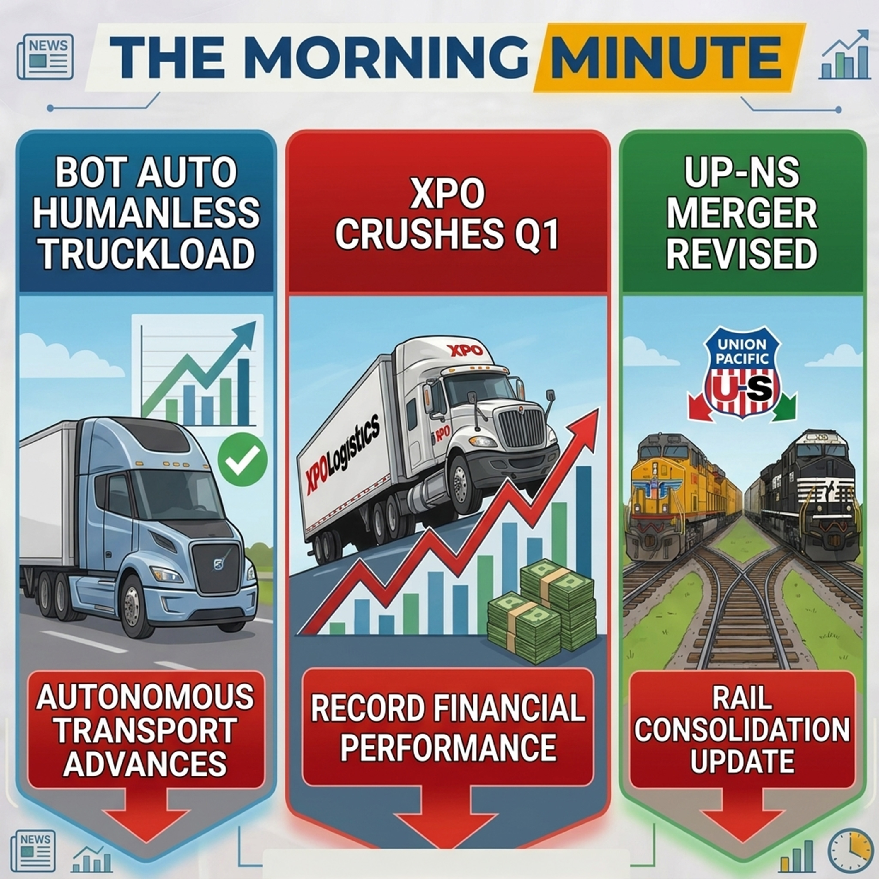 Bot Auto's Humanless Truckload, XPO Crushes Q1, & UP-NS Merger Revised | The Morning Minute