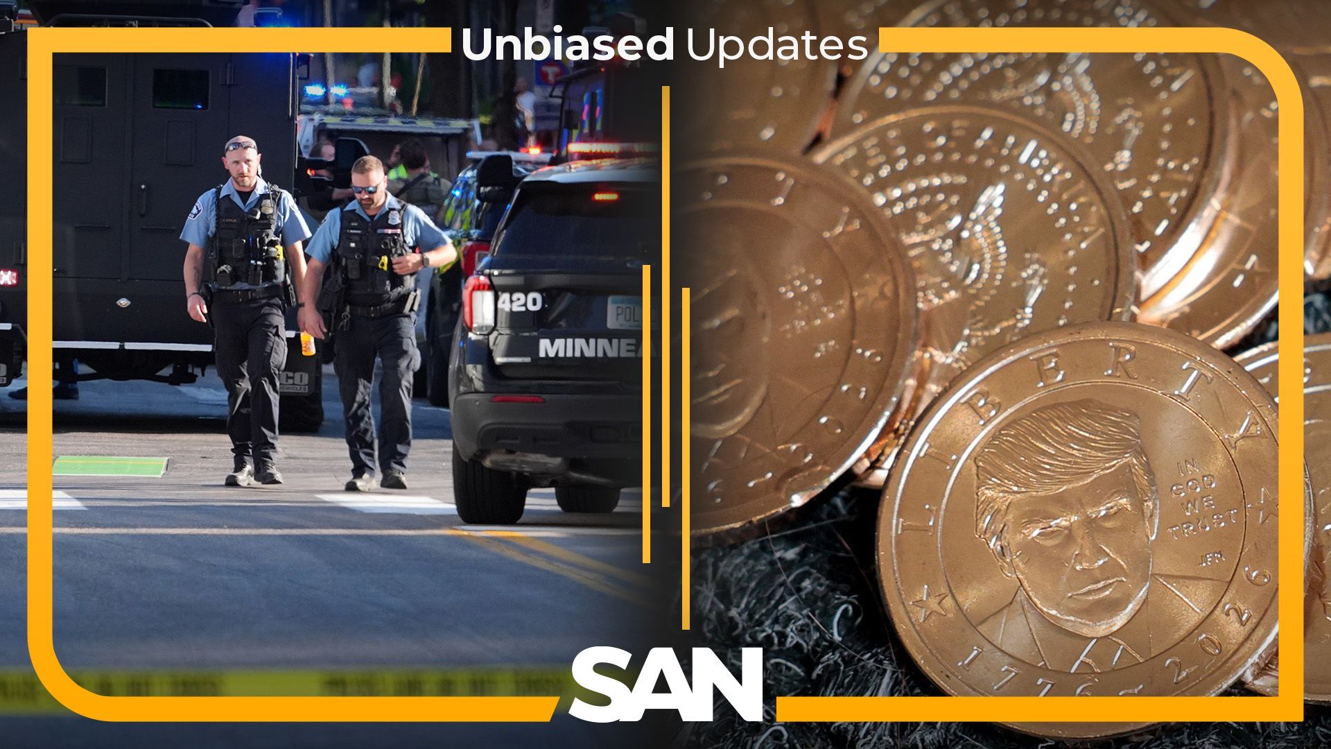 Minneapolis shooting kills 2, wounds officers; Trump $1 coins fly off shelves episode artwork